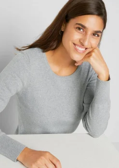 Damen bonprix Strickmode|Pullover & Strickjacken|Basic Pullover mit recycelter Baumwolle