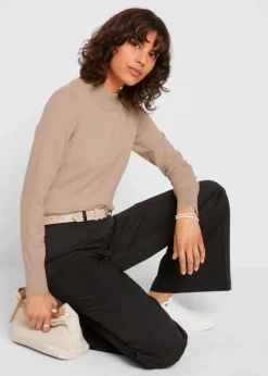 Damen bonprix Pullover & Strickjacken|Basics|Basic Pullover mit Stehkragen mit recycelter Baumwolle