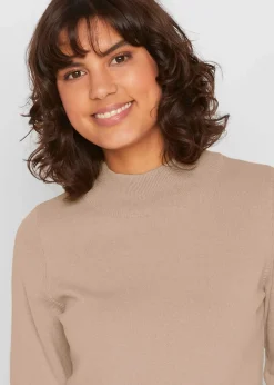 Damen bonprix Pullover & Strickjacken|Basics|Basic Pullover mit Stehkragen mit recycelter Baumwolle