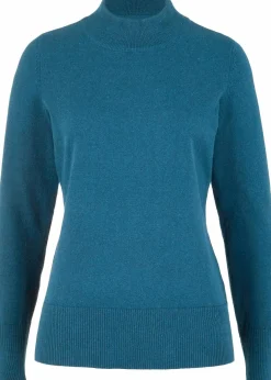 Damen bonprix Pullover & Strickjacken|Basics|Basic Pullover mit Stehkragen mit recycelter Baumwolle
