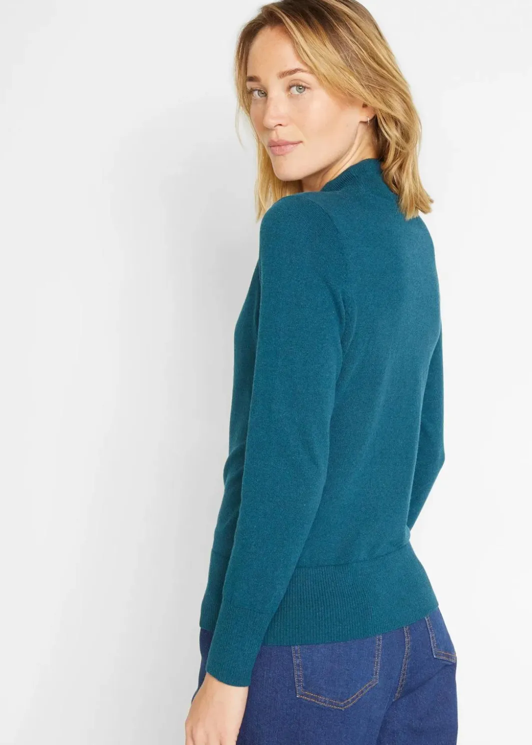 Damen bonprix Pullover & Strickjacken|Basics|Basic Pullover mit Stehkragen mit recycelter Baumwolle