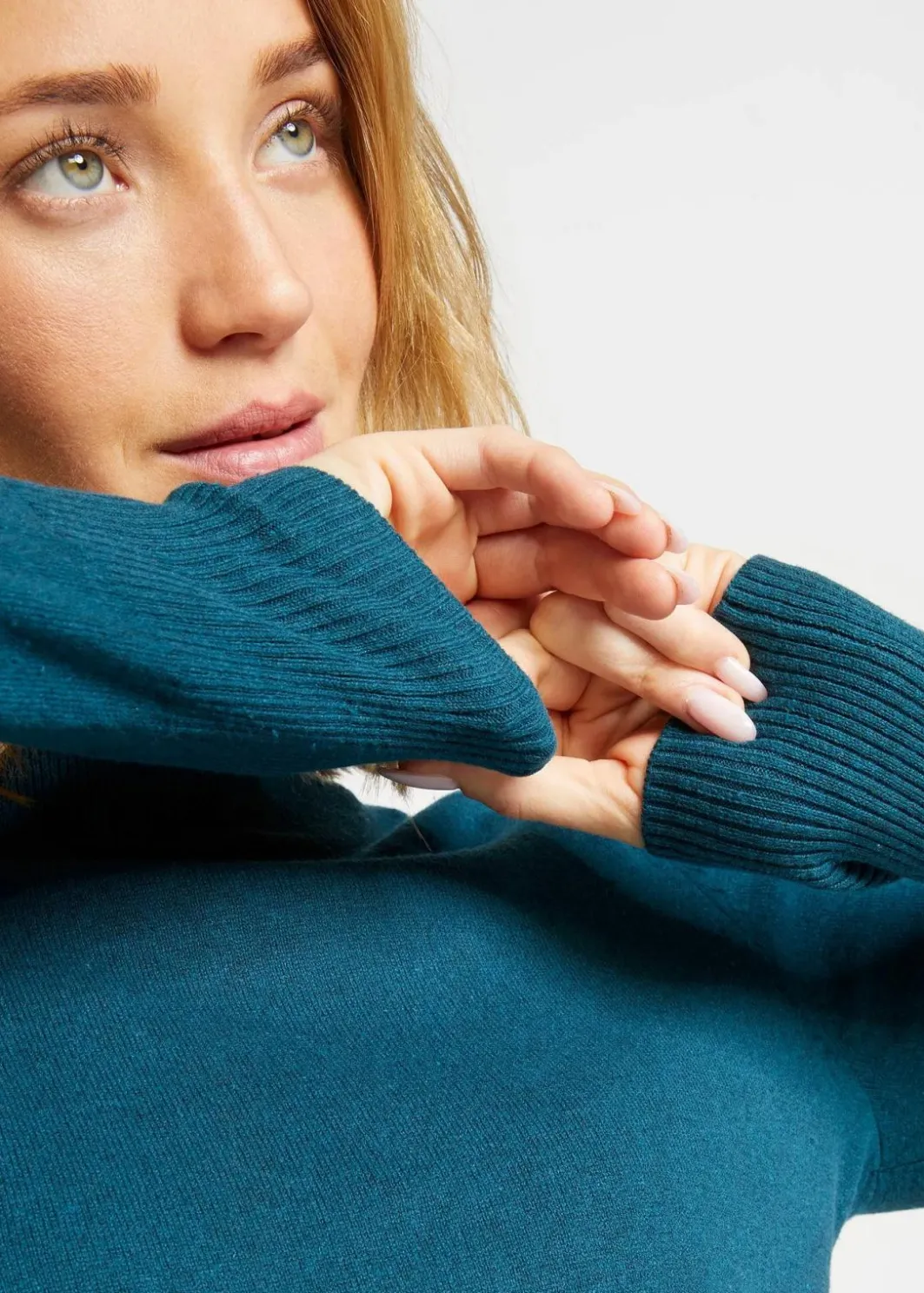 Damen bonprix Pullover & Strickjacken|Basics|Basic Pullover mit Stehkragen mit recycelter Baumwolle
