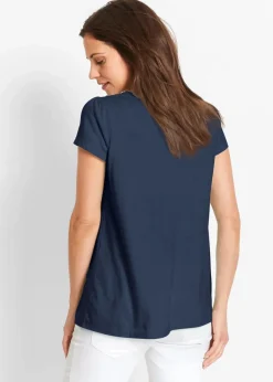 Damen bonprix Nachhaltigere Materialien|Shirts & Tops|Baumwoll Shirt mit Spitze, Kurzarm