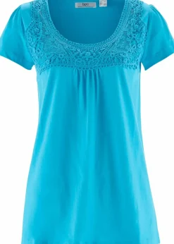 Damen bonprix Shirts & Tops|Nachhaltigere Materialien|Baumwoll Shirt mit Spitze, Kurzarm