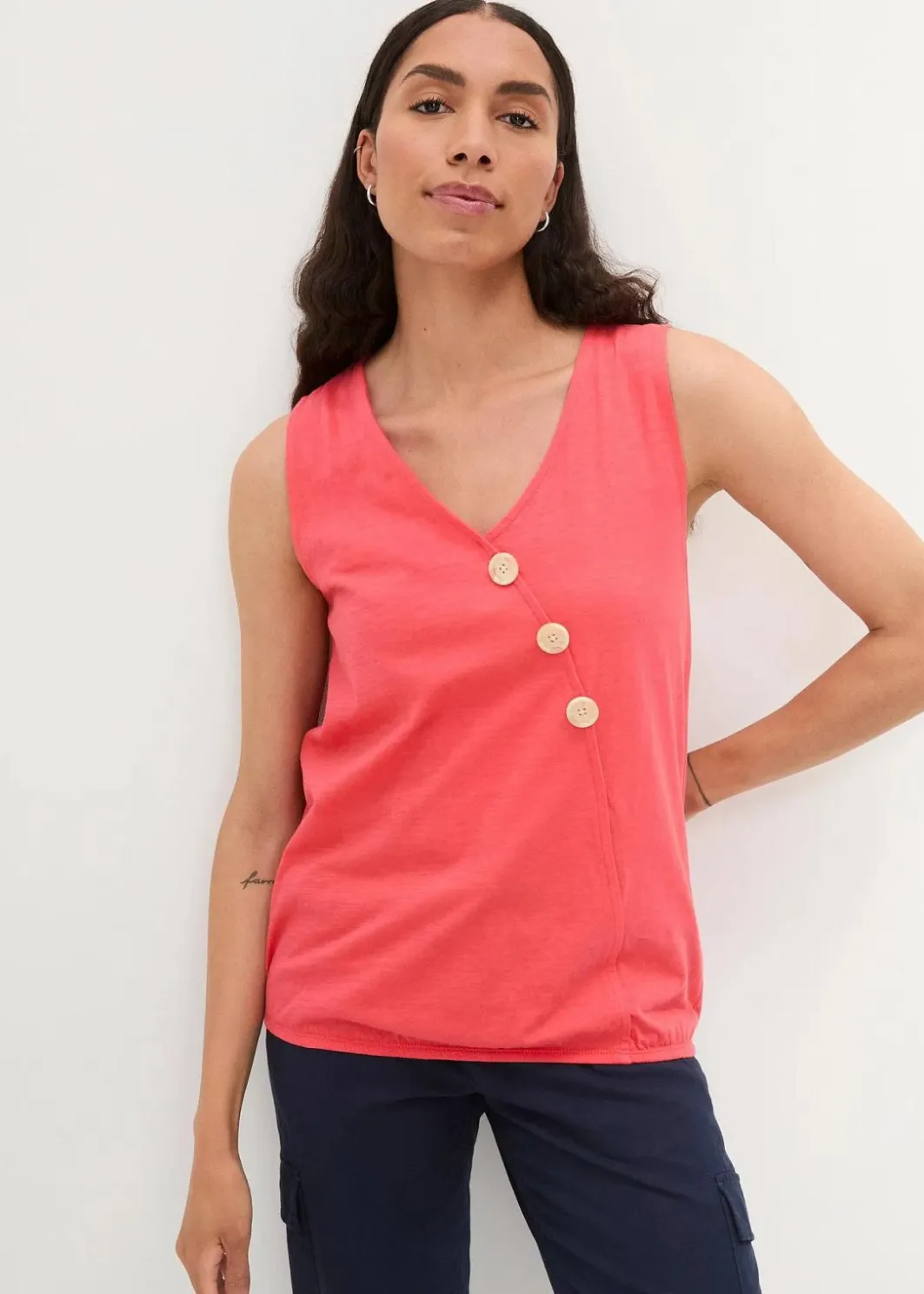 Damen bonprix Bekleidung·Jacken & Mäntel|Blusen & Tuniken|Baumwoll Top in Wickeloptik mit Gummibund