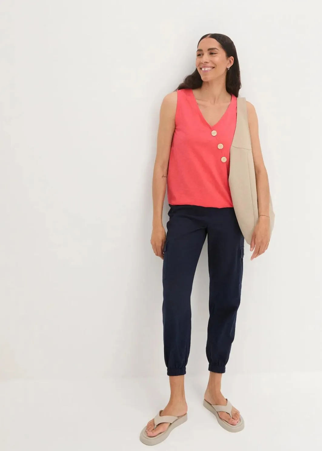 Damen bonprix Bekleidung·Jacken & Mäntel|Blusen & Tuniken|Baumwoll Top in Wickeloptik mit Gummibund