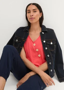Damen bonprix Bekleidung·Jacken & Mäntel|Blusen & Tuniken|Baumwoll Top in Wickeloptik mit Gummibund