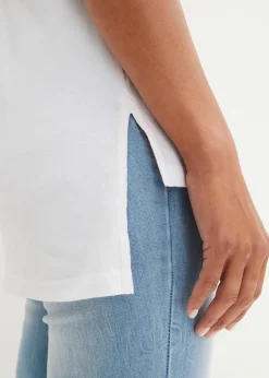 Sale Baumwoll T-Shirt mit Seitenschlitz und Druck Damen Shirts & Tops|Nachhaltigere Materialien