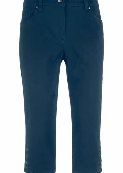 Damen bonprix Hosen|Bekleidung·Kleider|Baumwoll-Capri-Hose mit Bequembund und Knöpfen