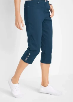 Damen bonprix Hosen|Bekleidung·Kleider|Baumwoll-Capri-Hose mit Bequembund und Knöpfen