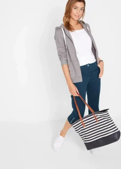 Damen bonprix Hosen|Bekleidung·Kleider|Baumwoll-Capri-Hose mit Bequembund und Knöpfen