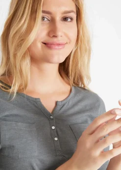 Damen bonprix Shirts & Tops|Baumwoll-Henleyshirt mit Knopfleiste