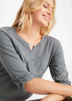 Damen bonprix Shirts & Tops|Baumwoll-Henleyshirt mit Knopfleiste