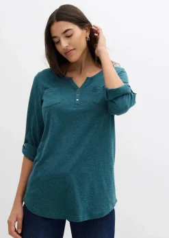 Hot Baumwoll-Henleyshirt mit Knopfleiste Damen Shirts & Tops