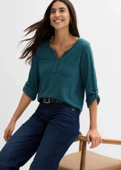 Hot Baumwoll-Henleyshirt mit Knopfleiste Damen Shirts & Tops