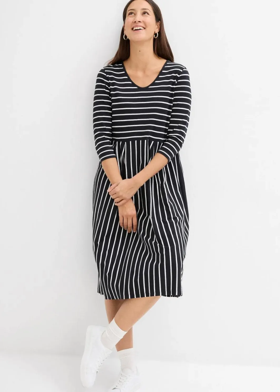 Damen bonprix Bekleidung·Pullover & Strickjacken|Kleider|Baumwoll-Jerseykleid, Midilänge