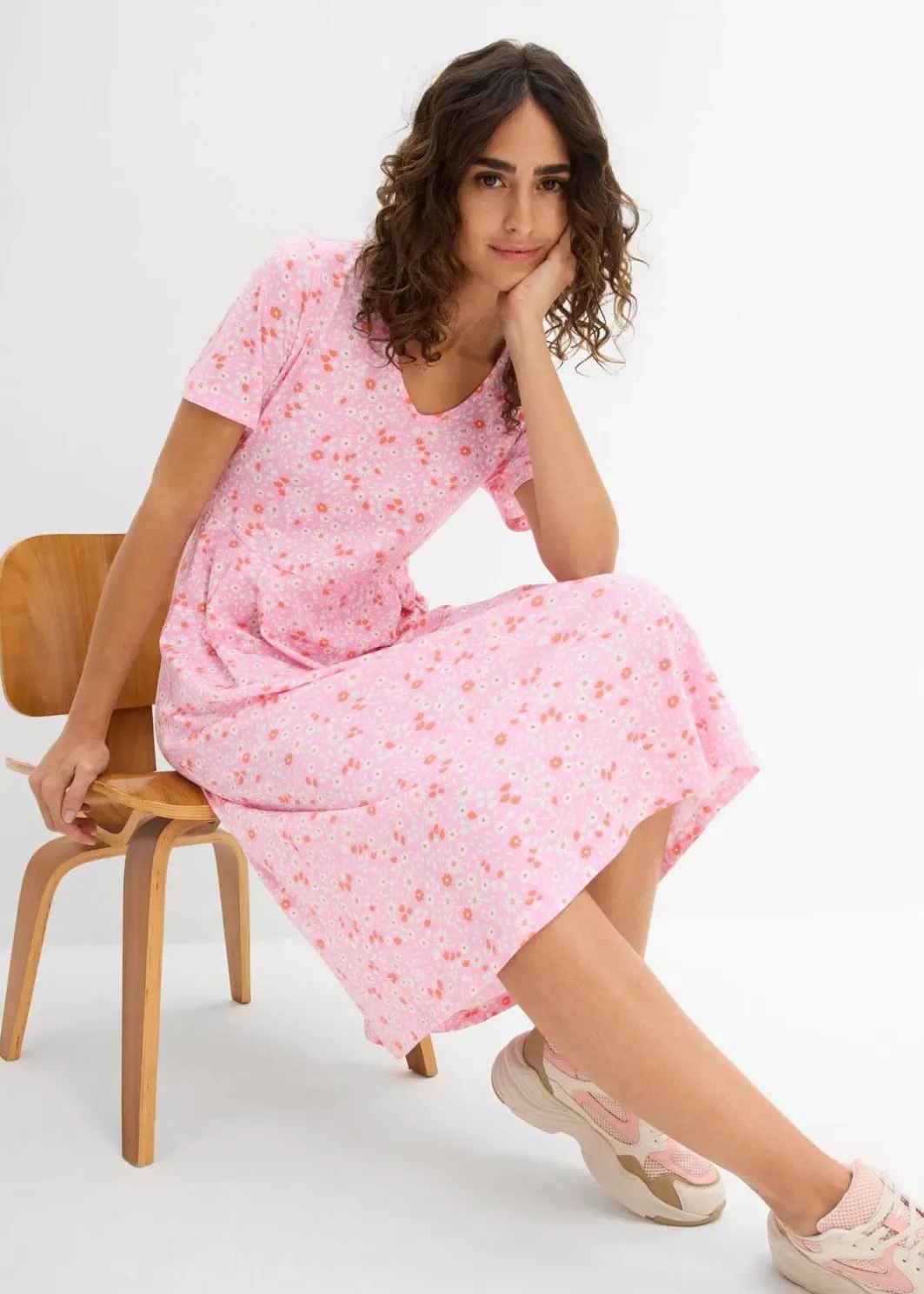Damen bonprix Kleider|Bekleidung·Pullover & Strickjacken|Baumwoll-Jerseykleid, Midilänge