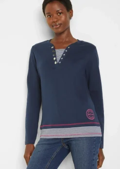 Online Baumwoll-Langarmshirt, 2 in 1-Optik Damen Nachhaltigere Materialien|Shirts & Tops