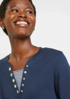 Online Baumwoll-Langarmshirt, 2 in 1-Optik Damen Nachhaltigere Materialien|Shirts & Tops