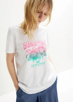 Outlet Baumwoll-Shirt mit Druck, Kurzarm Damen Shirts & Tops|Nachhaltigere Materialien