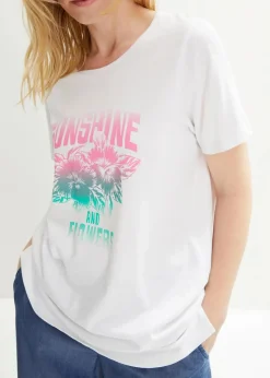 Outlet Baumwoll-Shirt mit Druck, Kurzarm Damen Shirts & Tops|Nachhaltigere Materialien