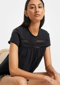 New Baumwoll-Shirt mit Spitze Damen Shirts & Tops