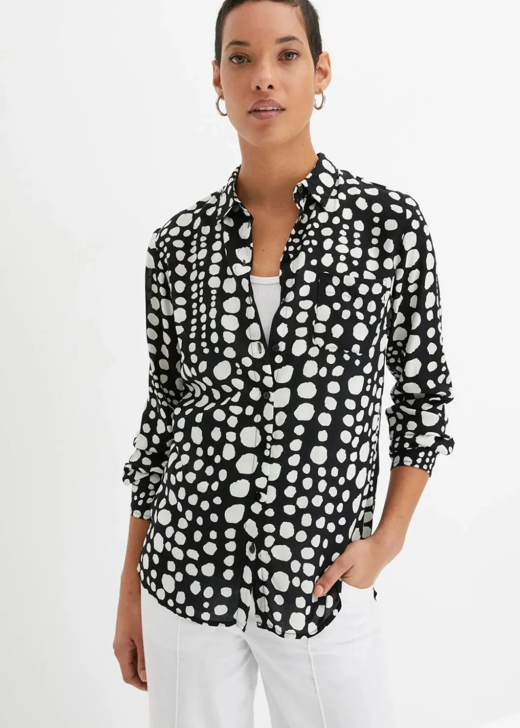 Damen bonprix Blusen & Tuniken|Nachhaltigere Materialien|Bedruckte Longbluse aus nachhaltiger Viskose