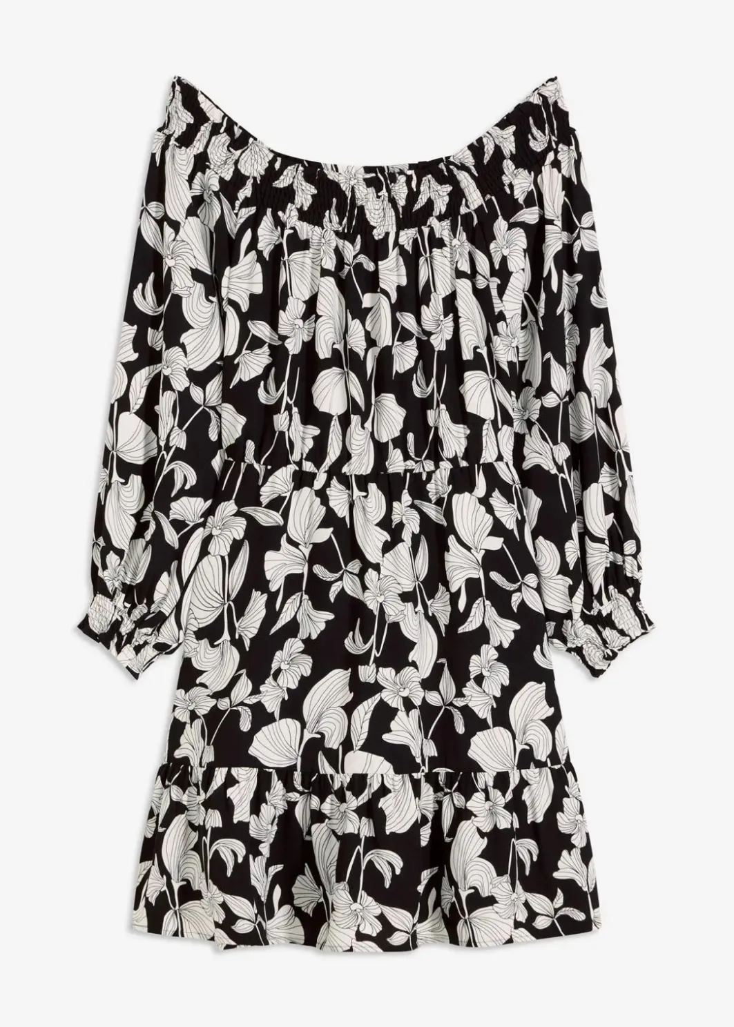 Sale bedrucktes Carmen-Kleid Damen Nachhaltigere Materialien|Kleider