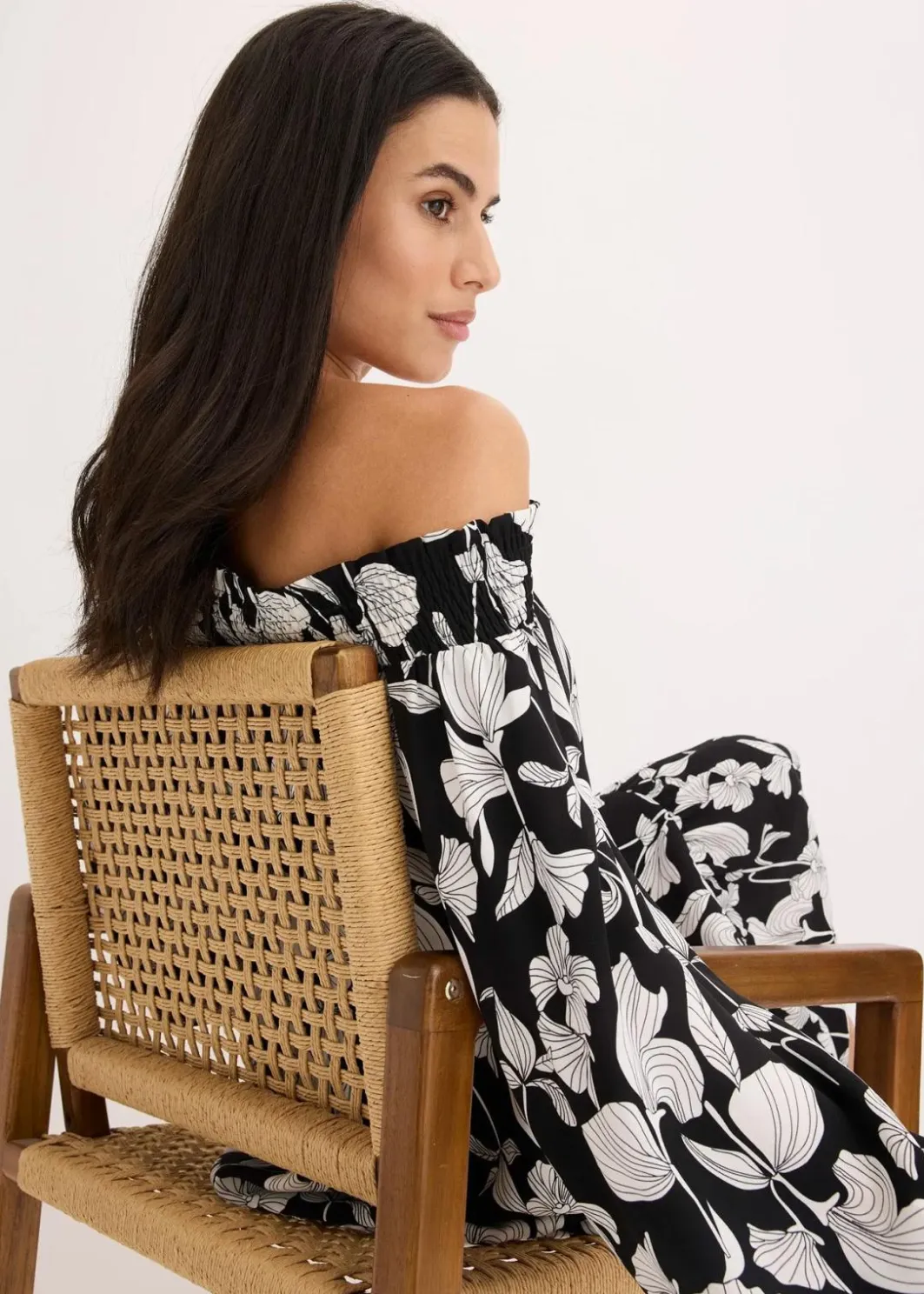 Sale bedrucktes Carmen-Kleid Damen Nachhaltigere Materialien|Kleider