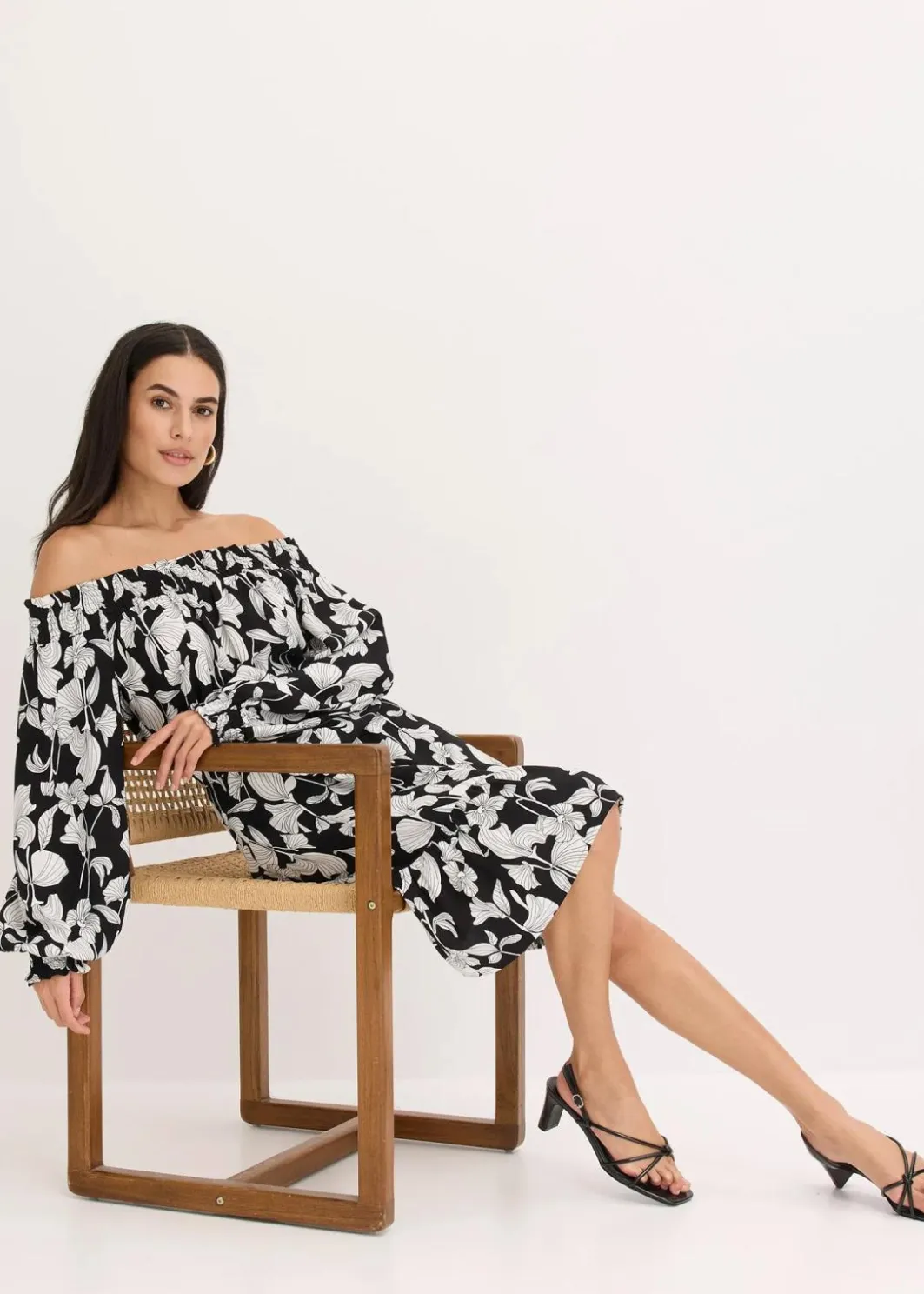 Sale bedrucktes Carmen-Kleid Damen Nachhaltigere Materialien|Kleider