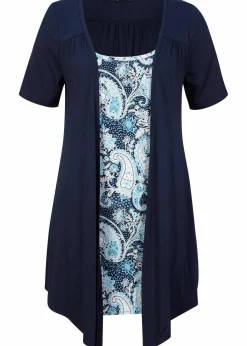 Damen bonprix Shirts & Tops|Nachhaltigere Materialien|Bedrucktes 2in1 Shirt mit Rundhals