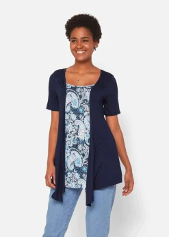 Damen bonprix Shirts & Tops|Nachhaltigere Materialien|Bedrucktes 2in1 Shirt mit Rundhals