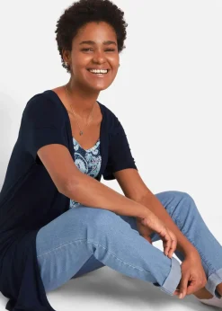 Damen bonprix Shirts & Tops|Nachhaltigere Materialien|Bedrucktes 2in1 Shirt mit Rundhals
