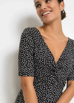 Damen bonprix Bekleidung·Pullover & Strickjacken|Kleider|Bedrucktes Jersey-Kleid mit Drapierung