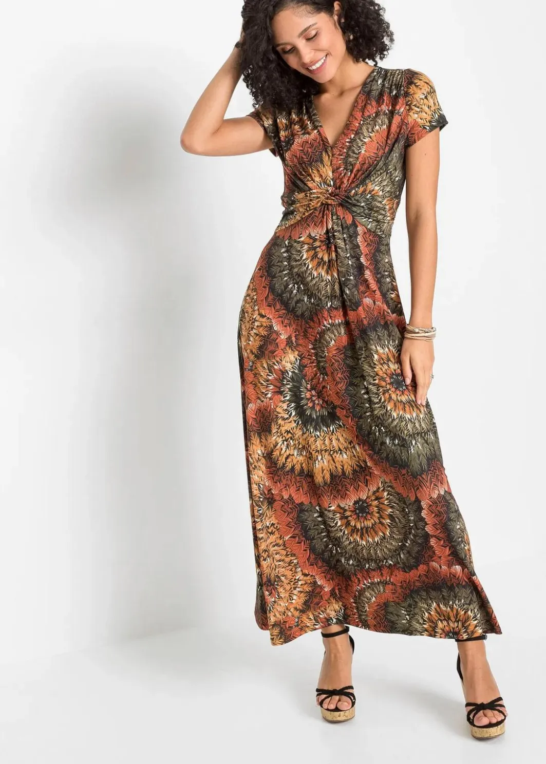 Damen bonprix Kleider|Bekleidung·Pullover & Strickjacken|Bedrucktes Jersey-Maxikleid
