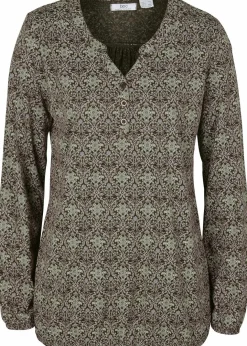 Bedrucktes Langarmshirt mit Henley-Kragen Damen Shirts & Tops