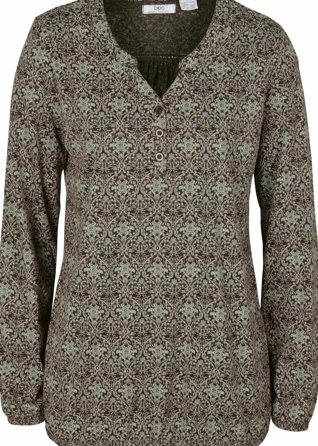 Bedrucktes Langarmshirt mit Henley-Kragen Damen Shirts & Tops