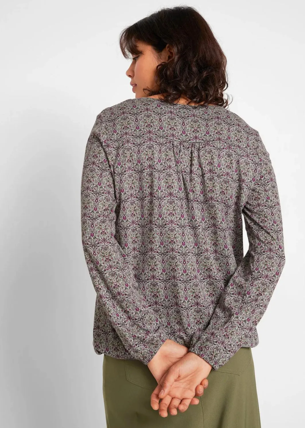 Bedrucktes Langarmshirt mit Henley-Kragen Damen Shirts & Tops