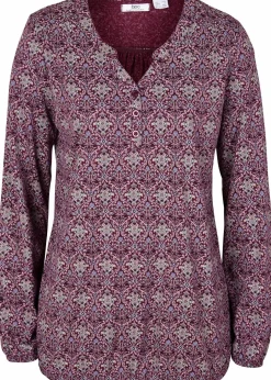 Discount Bedrucktes Langarmshirt mit Henley-Kragen Damen Shirts & Tops