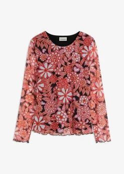Damen bonprix Shirts & Tops|bedrucktes Mesh-Langarmshirt