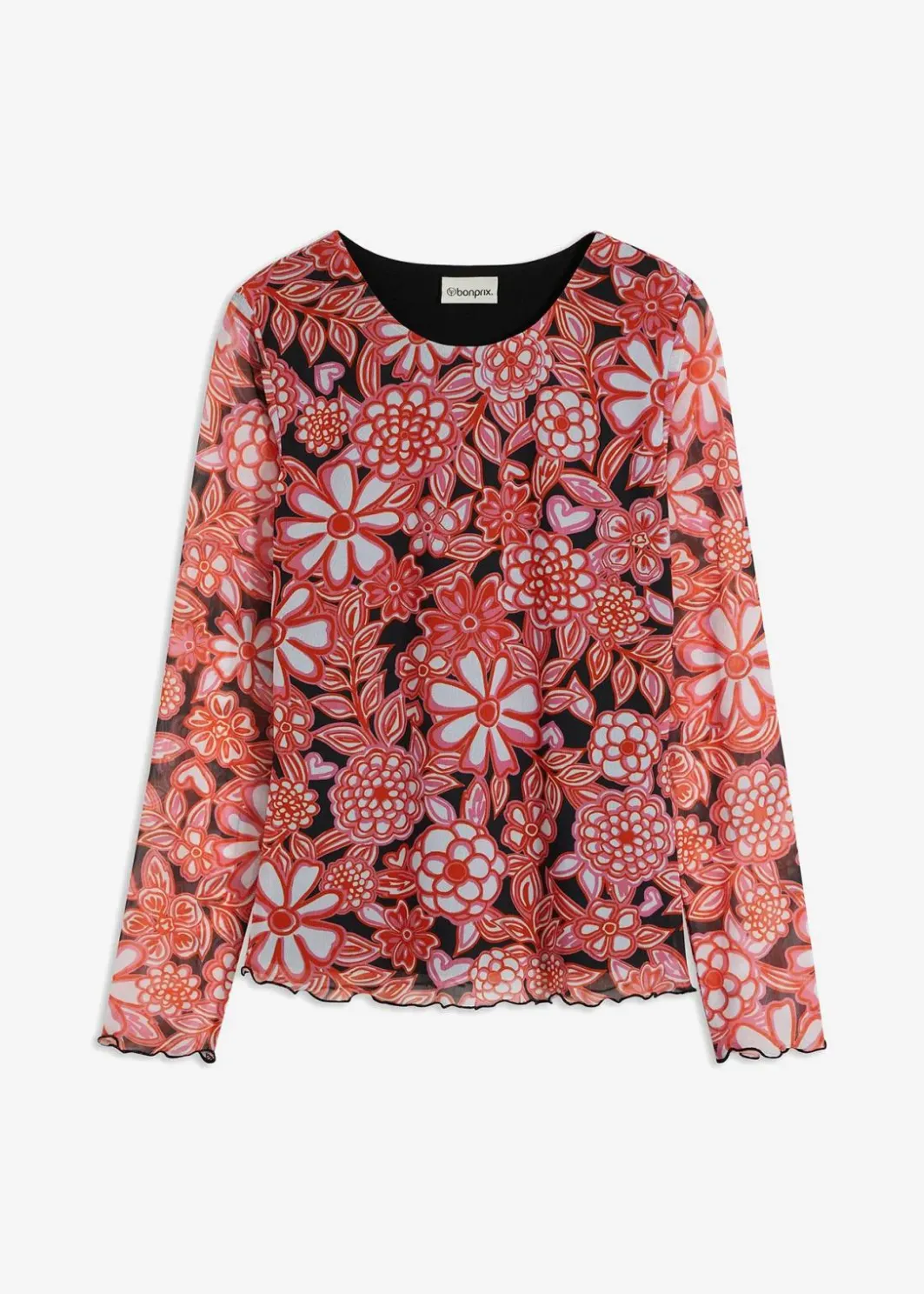 Damen bonprix Shirts & Tops|bedrucktes Mesh-Langarmshirt
