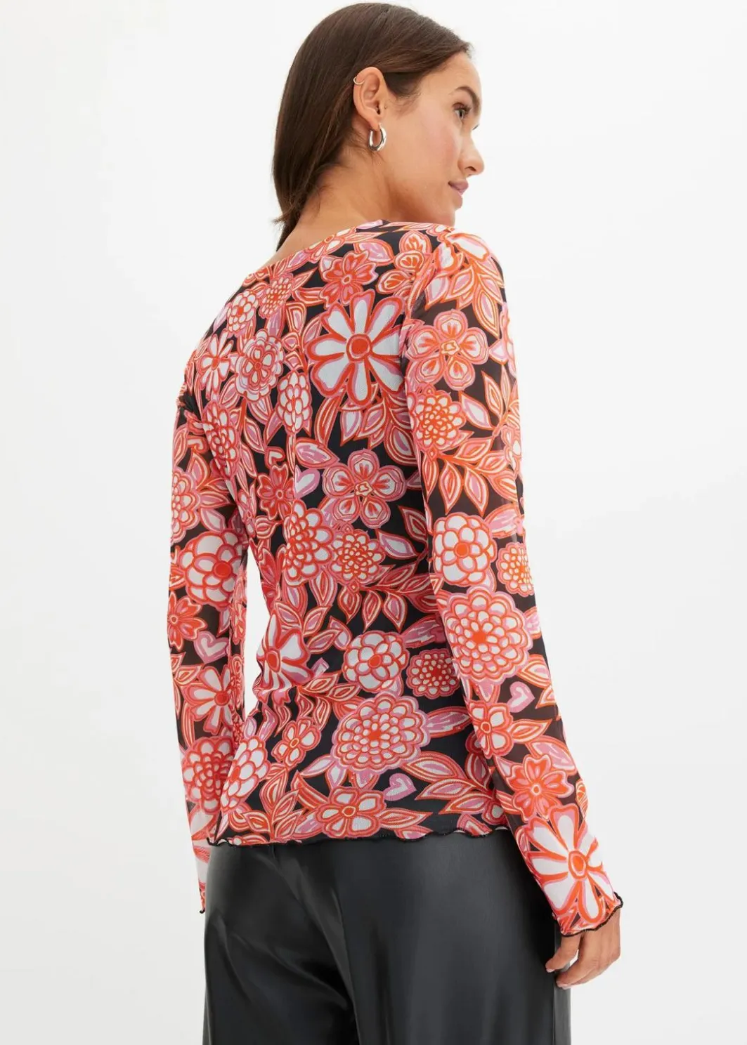 Damen bonprix Shirts & Tops|bedrucktes Mesh-Langarmshirt