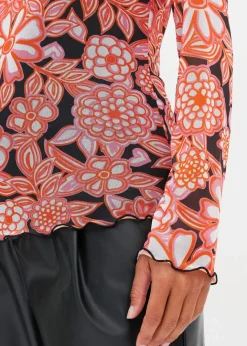 Damen bonprix Shirts & Tops|bedrucktes Mesh-Langarmshirt