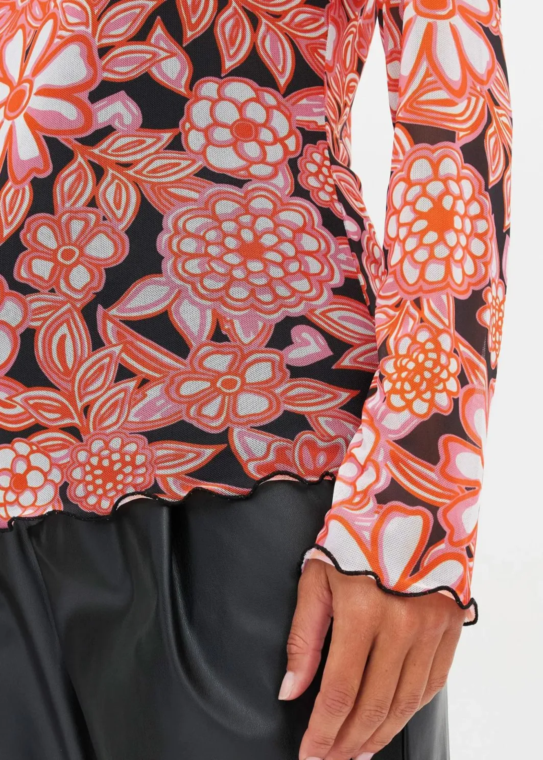 Damen bonprix Shirts & Tops|bedrucktes Mesh-Langarmshirt