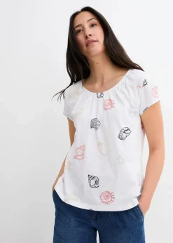 Damen bonprix Nachhaltigere Materialien|Shirts & Tops|Bedrucktes Shirt mit Rundhalsausschnitt aus Bio-Baumwolle
