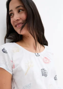 Damen bonprix Nachhaltigere Materialien|Shirts & Tops|Bedrucktes Shirt mit Rundhalsausschnitt aus Bio-Baumwolle