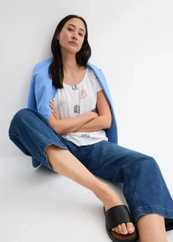 Damen bonprix Nachhaltigere Materialien|Shirts & Tops|Bedrucktes Shirt mit Rundhalsausschnitt aus Bio-Baumwolle