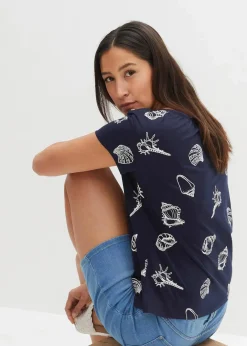 Damen bonprix Shirts & Tops|Nachhaltigere Materialien|Bedrucktes Shirt mit Rundhalsausschnitt aus Bio-Baumwolle