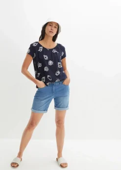 Damen bonprix Shirts & Tops|Nachhaltigere Materialien|Bedrucktes Shirt mit Rundhalsausschnitt aus Bio-Baumwolle