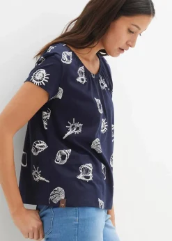 Damen bonprix Shirts & Tops|Nachhaltigere Materialien|Bedrucktes Shirt mit Rundhalsausschnitt aus Bio-Baumwolle
